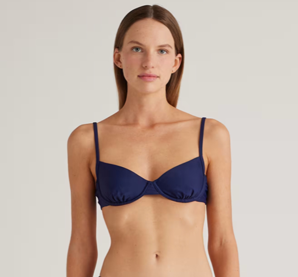 Quince Italian Demi Bikini Swim Top Underwire Navy Blue Size Medium NEW